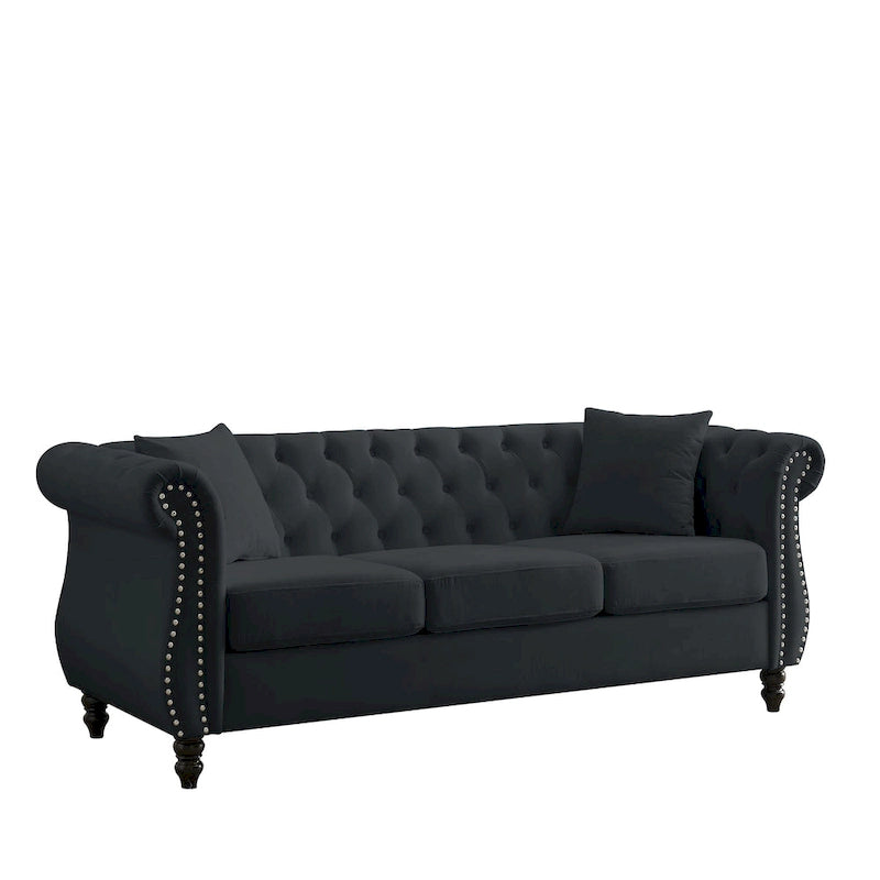 3-Seater Chesterfield Upholstered Tufted Sofa with Rolled Arms and Nailhead