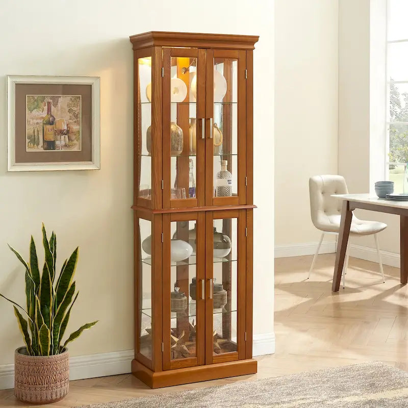 Curio Cabinet Lighted Curio Diapaly Cabinet with Adjustable Shelves, Tempered Glass Doors(E26 light bulb not included)