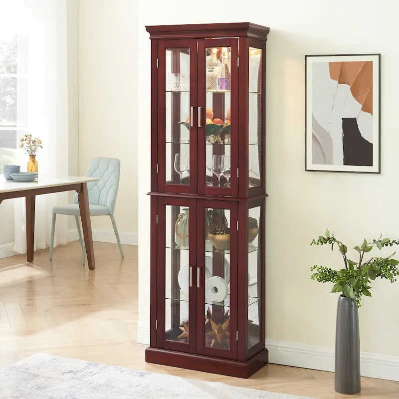 Curio Cabinet Lighted Curio Diapaly Cabinet with Adjustable Shelves, Tempered Glass Doors(E26 light bulb not included)
