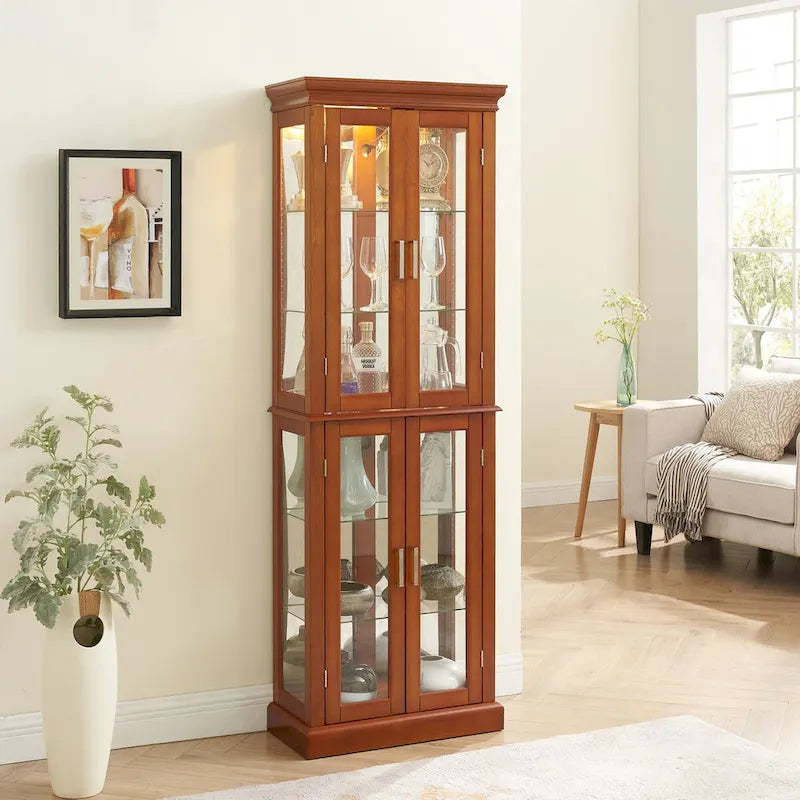 Curio Cabinet Lighted Curio Diapaly Cabinet with Adjustable Shelves, Tempered Glass Doors(E26 light bulb not included)