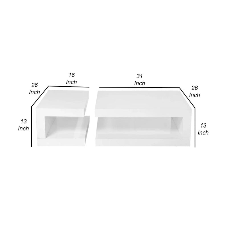 Jack 2 Piece Coffee Table Set, 2 Tiers, Tempered Glass, White Lacquer