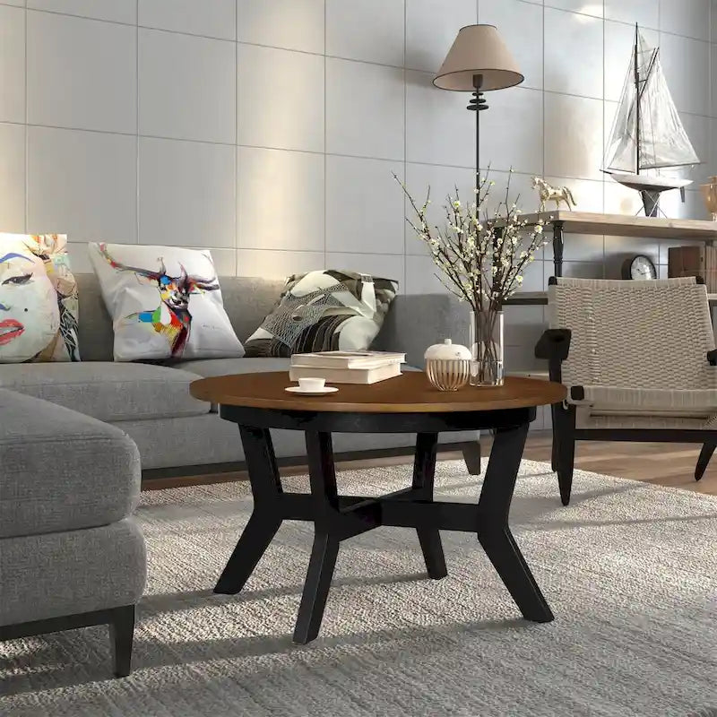 Mid Century Farmhouse Circle Wooden Coffee Tables