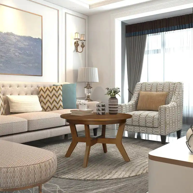 Mid Century Farmhouse Circle Wooden Coffee Tables