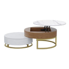 Round Wood Lift-top Nesting Coffee Table with Rotatable Drawers