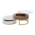 Round Wood Lift-top Nesting Coffee Table with Rotatable Drawers