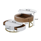 Round Wood Lift-top Nesting Coffee Table with Rotatable Drawers