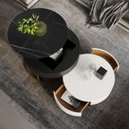 Round Wood Lift-top Nesting Coffee Table with Rotatable Drawers