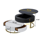 Round Wood Lift-top Nesting Coffee Table with Rotatable Drawers