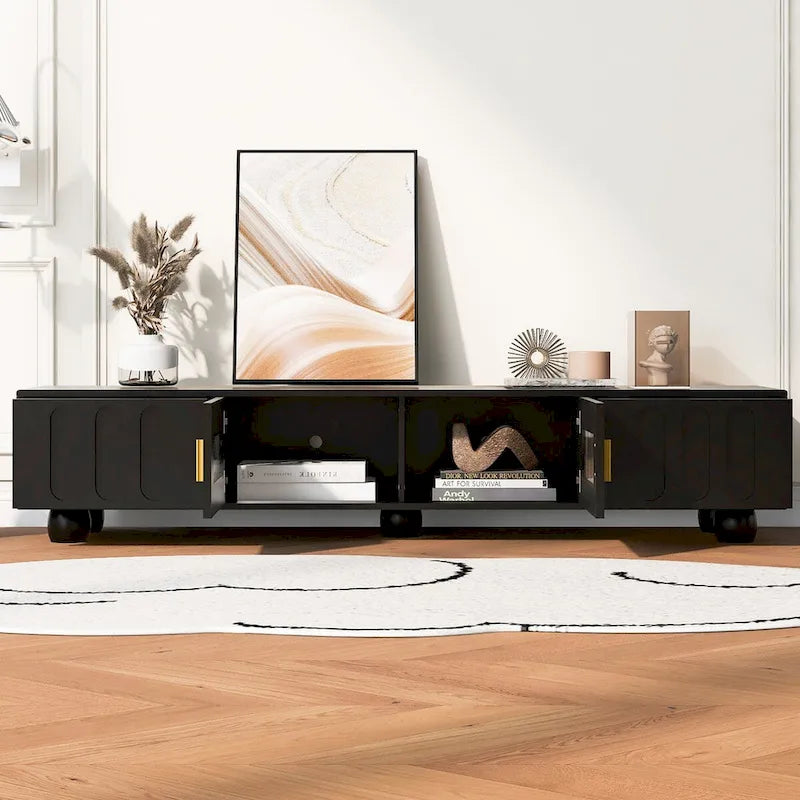 Modern TV Stand with Glass Door 2 Drawers and Cabinets for TVs up to 80 Inches