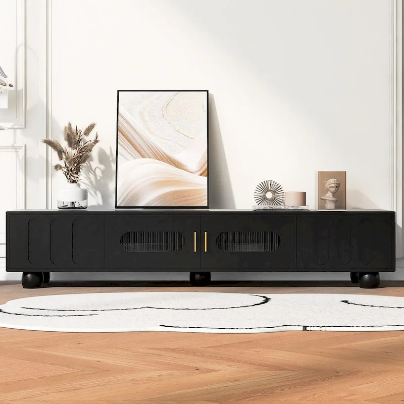 Modern TV Stand with Glass Door 2 Drawers and Cabinets for TVs up to 80 Inches