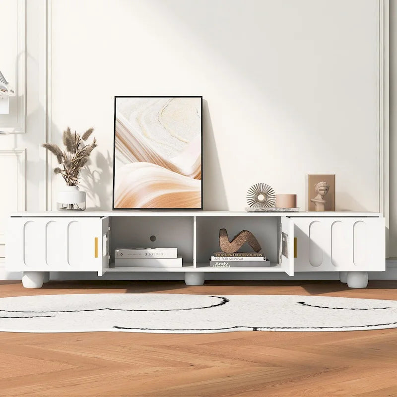 Modern TV Stand with Glass Door 2 Drawers and Cabinets for TVs up to 80 Inches