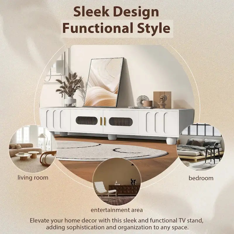 Modern TV Stand with Glass Door 2 Drawers and Cabinets for TVs up to 80 Inches