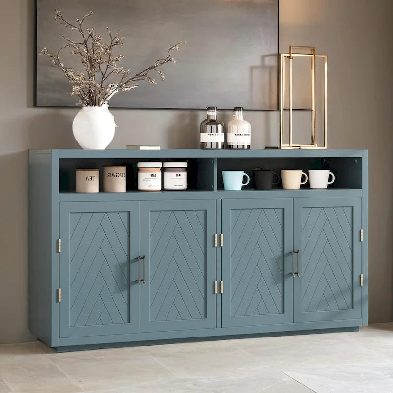 4-door Classic Sideboard with Open Storage and Adjustable Shelves Perfect for kitchens, living rooms