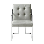 HomeRoots Set of Two Tufted Light Gray and Silver Metallic Upholstered Faux Leather Dining Arm Chairs