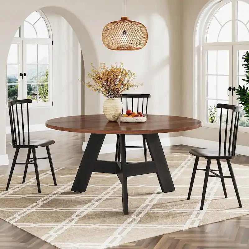 Rustic Round Dining Table Circle Dinner Table for 4 People