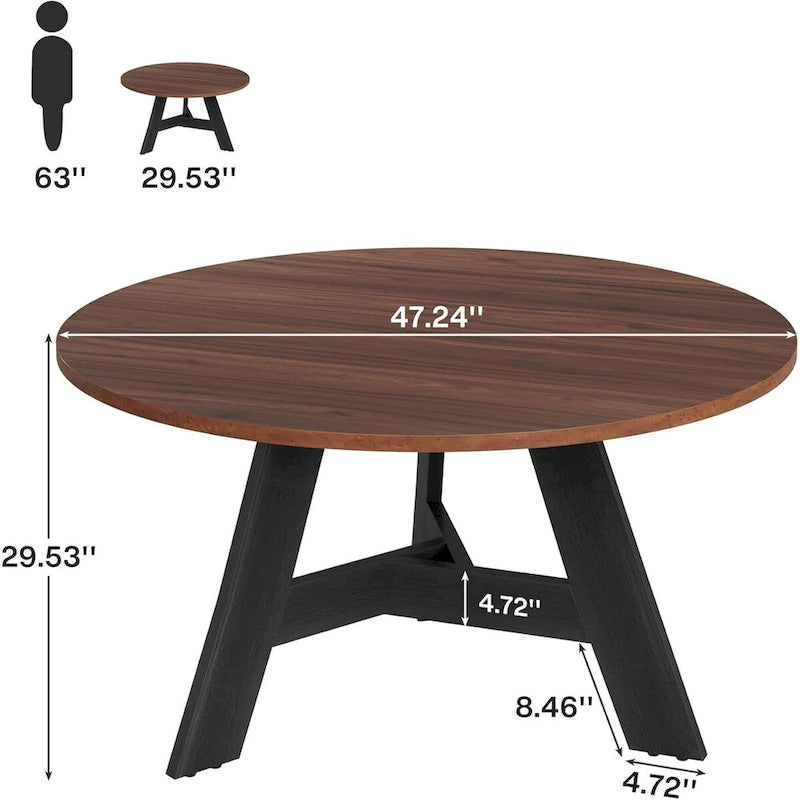 Rustic Round Dining Table Circle Dinner Table for 4 People