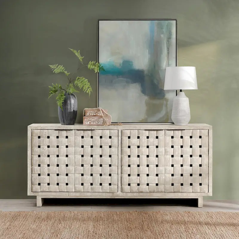 Classic Home Bast 4-Door Reclaimed Pine Wood Buffet Sideboard