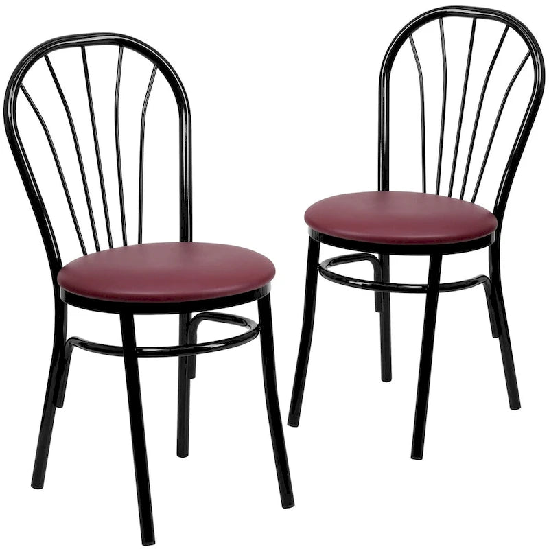 2 Pack Fan Back Metal Chair - Vinyl Seat - 16 W x 20 D x 34.5 H - 16 W x 20 D x 34.5 H
