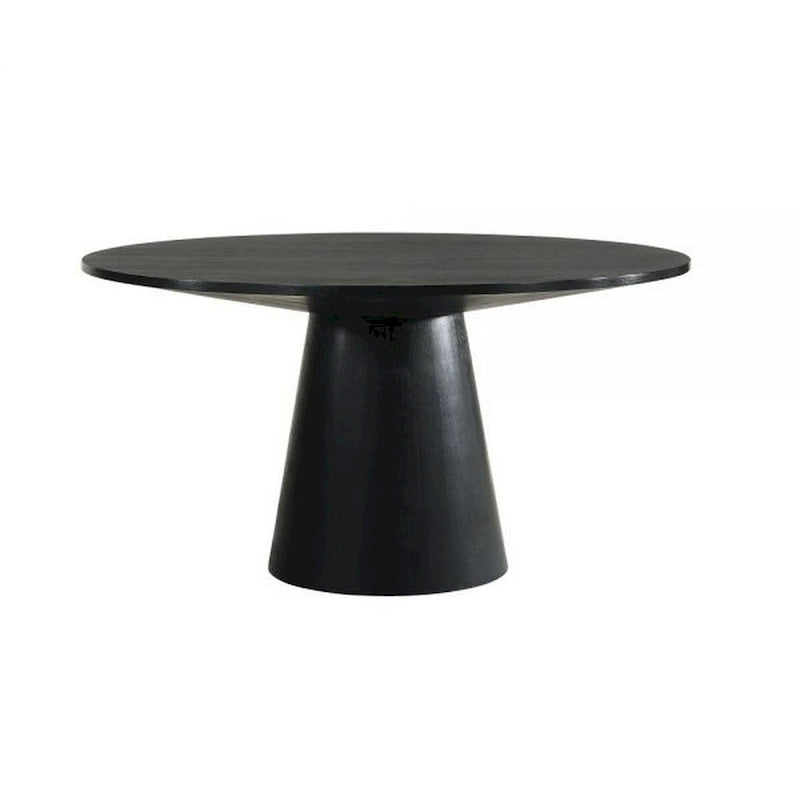 Fin 59 Inch Dining Table, Round Surface, Pedestal Base, Rubberwood, Black