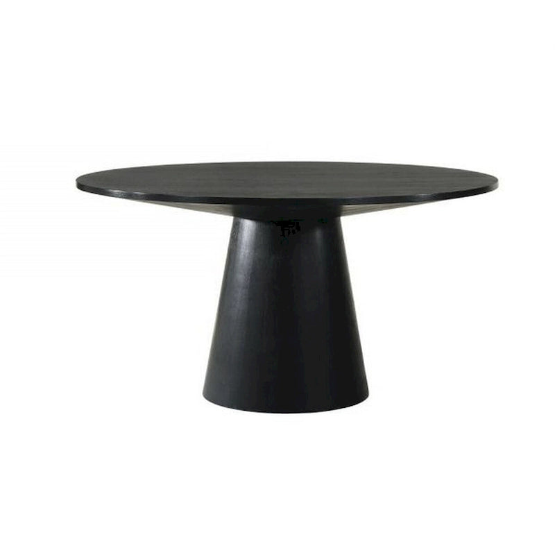 Fin 59 Inch Dining Table, Round Surface, Pedestal Base, Rubberwood, Black