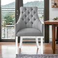 HomeRoots Set of Two Tufted Light Gray and Clear Upholstered Linen Dining Arm Chairs