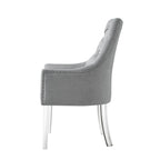 HomeRoots Set of Two Tufted Light Gray and Clear Upholstered Linen Dining Arm Chairs