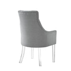 HomeRoots Set of Two Tufted Light Gray and Clear Upholstered Linen Dining Arm Chairs