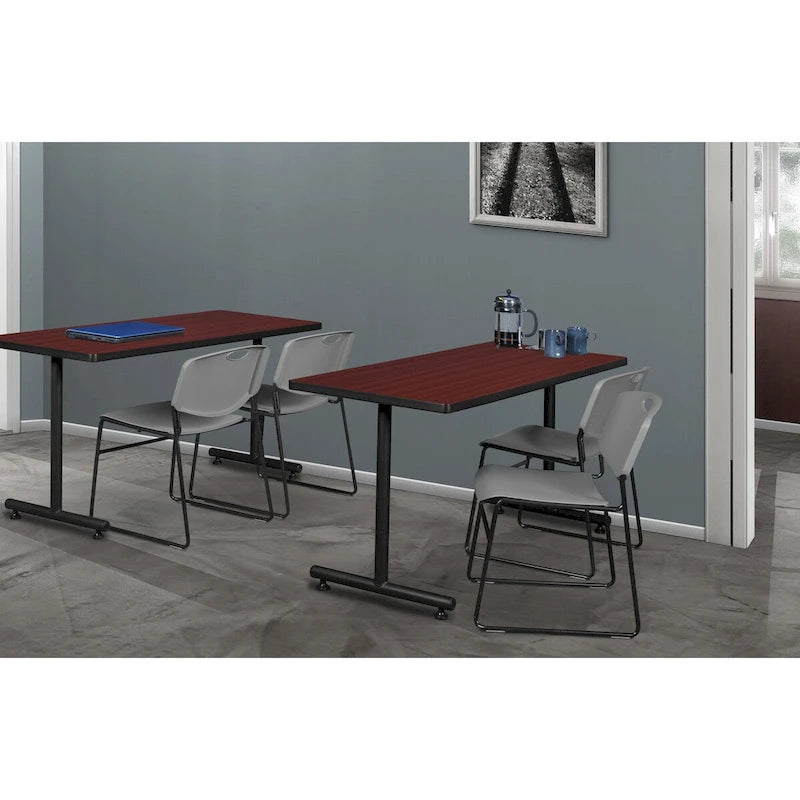 48  x 30  Kobe Training Table- Mahogany and 2 Zeng Stack Chairs- Black