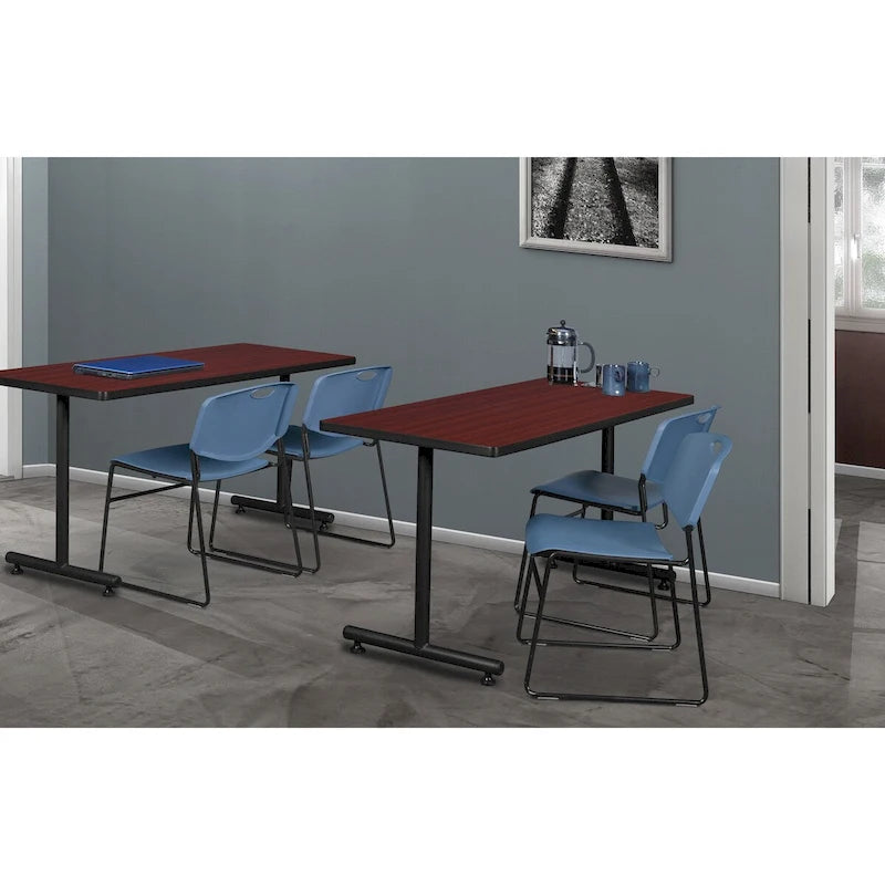 48  x 30  Kobe Training Table- Mahogany and 2 Zeng Stack Chairs- Black