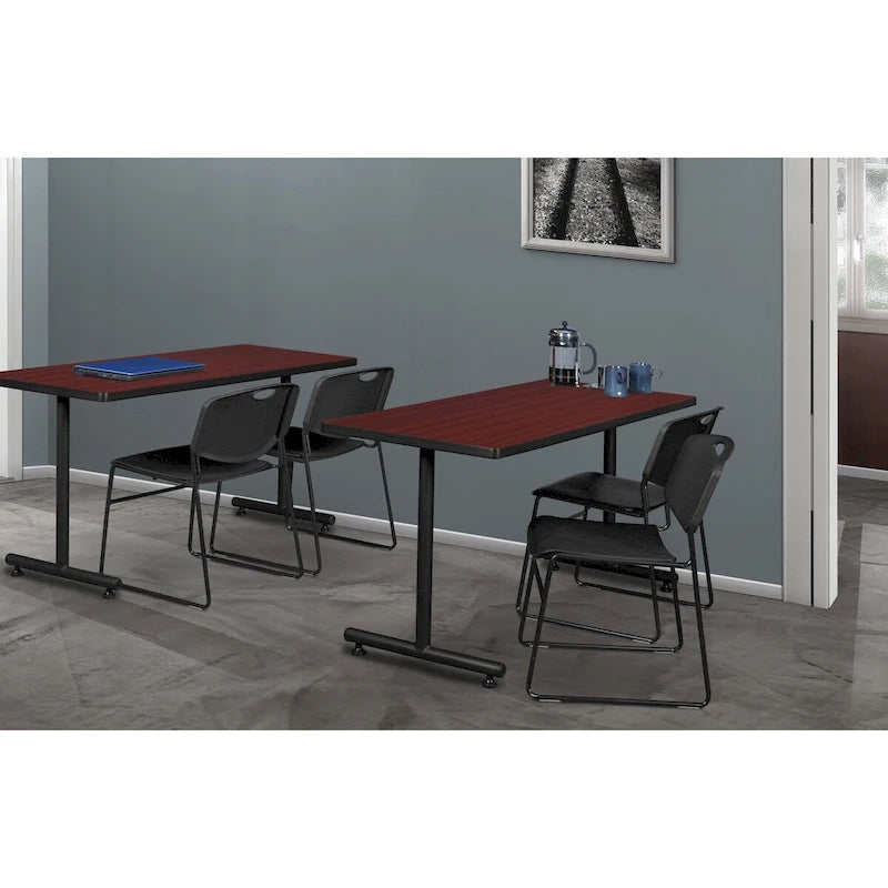 48  x 30  Kobe Training Table- Mahogany and 2 Zeng Stack Chairs- Black