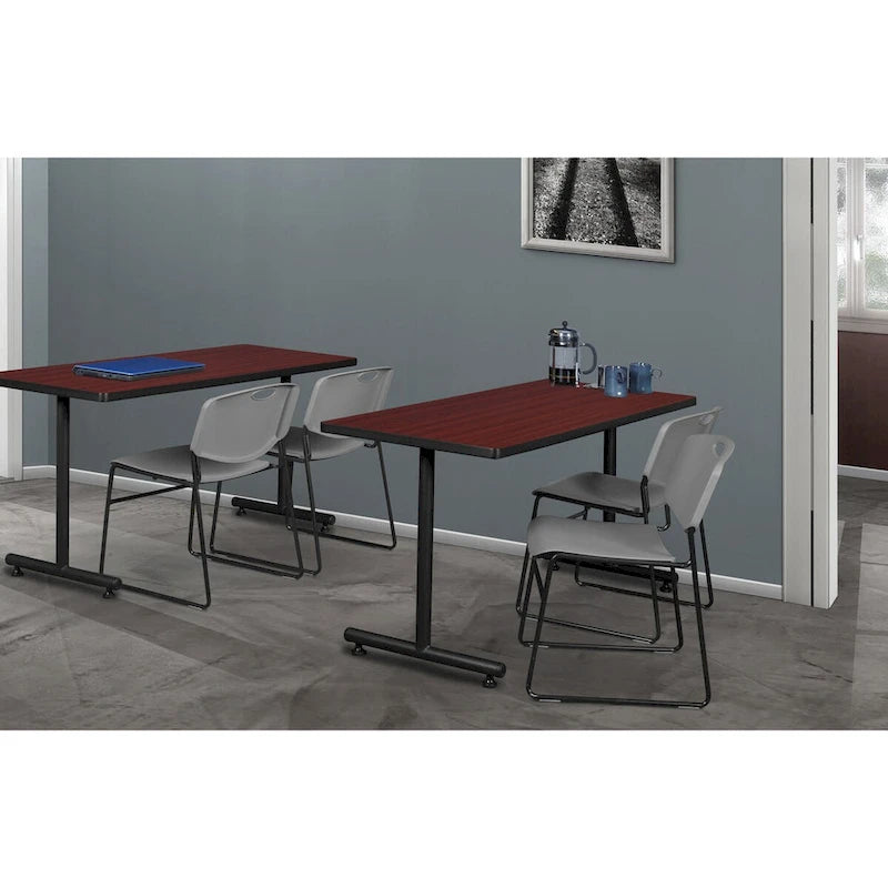 48  x 30  Kobe Training Table- Mahogany and 2 Zeng Stack Chairs- Black