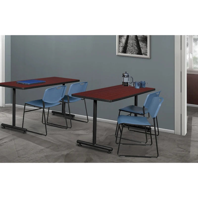 48  x 30  Kobe Training Table- Mahogany and 2 Zeng Stack Chairs- Black