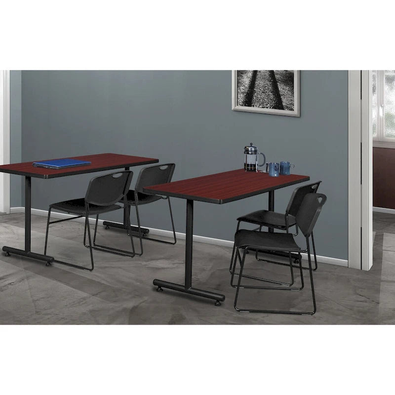 48  x 30  Kobe Training Table- Mahogany and 2 Zeng Stack Chairs- Black