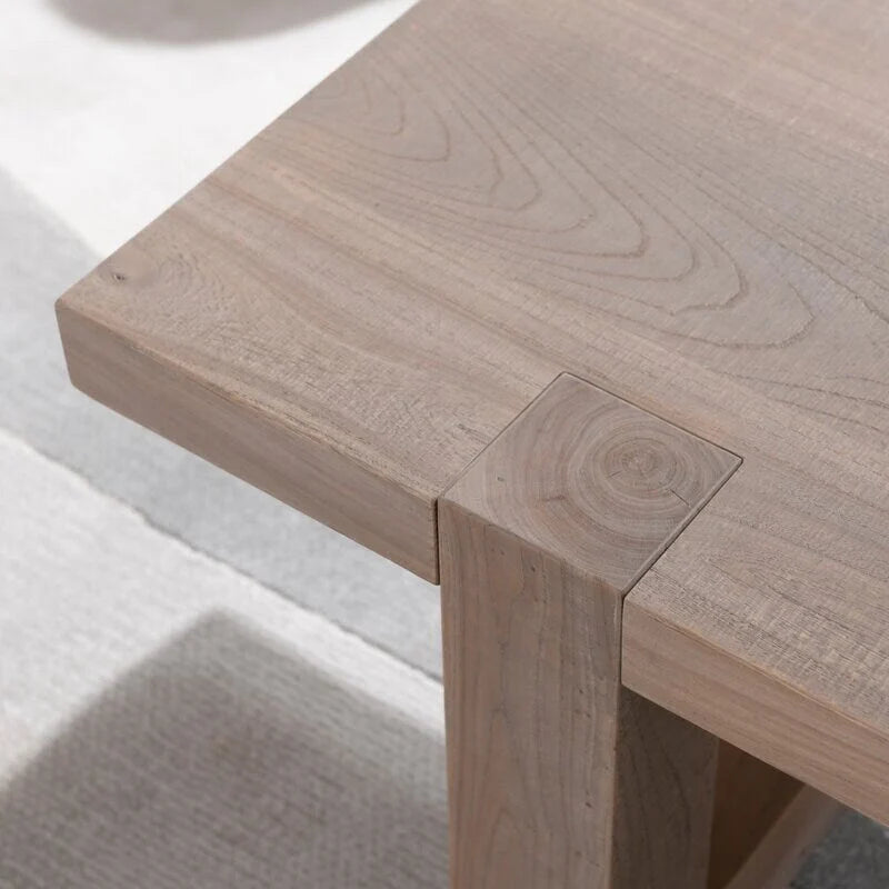 Rustic Gray Elm Wood Coffee Table with Sled Design Legs