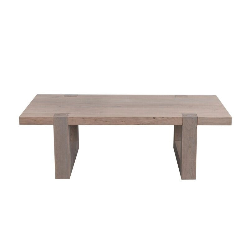 Rustic Gray Elm Wood Coffee Table with Sled Design Legs