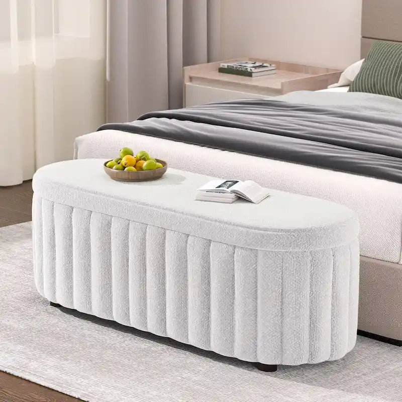 46.1  Upholstered Storage Ottoman Bench with Safety Hinge for Bedroom, Living Room, Entryway