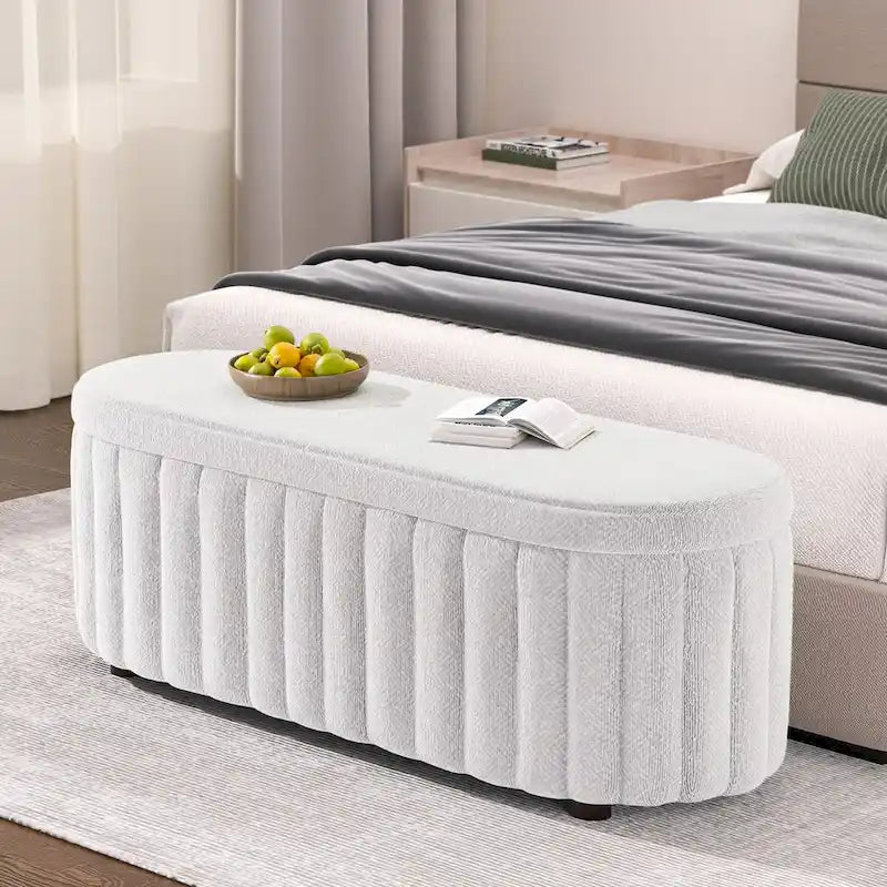 46.1  Upholstered Storage Ottoman Bench with Safety Hinge for Bedroom, Living Room, Entryway