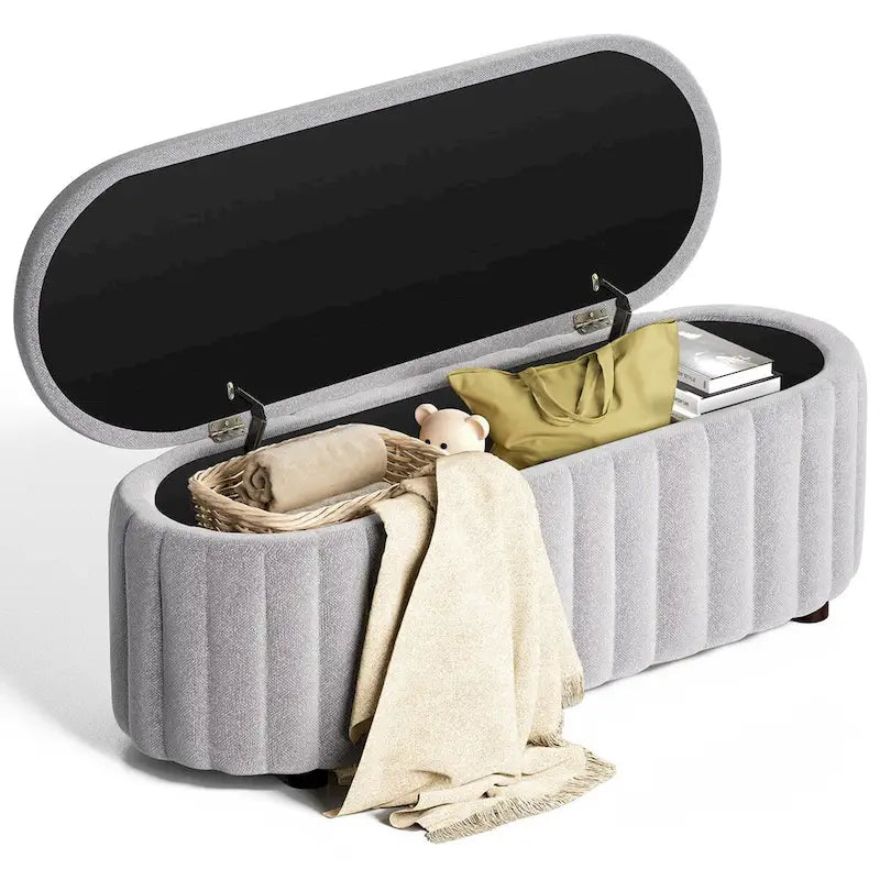 46.1  Upholstered Storage Ottoman Bench with Safety Hinge for Bedroom, Living Room, Entryway
