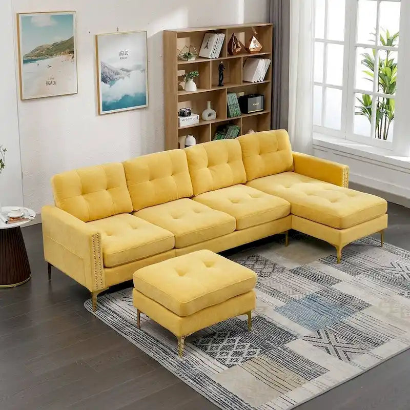 L-Shape Convertible Sectional Sofa Couch, Living Room Sectional with Movable Ottoman for Living Room, Apartment, Office