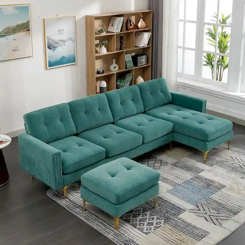L-Shape Convertible Sectional Sofa Couch, Living Room Sectional with Movable Ottoman for Living Room, Apartment, Office