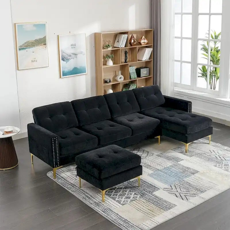 L-Shape Convertible Sectional Sofa Couch, Living Room Sectional with Movable Ottoman for Living Room, Apartment, Office