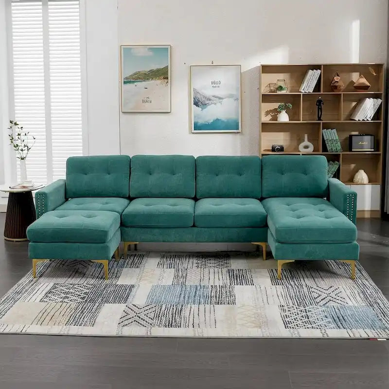 L-Shape Convertible Sectional Sofa Couch, Living Room Sectional with Movable Ottoman for Living Room, Apartment, Office