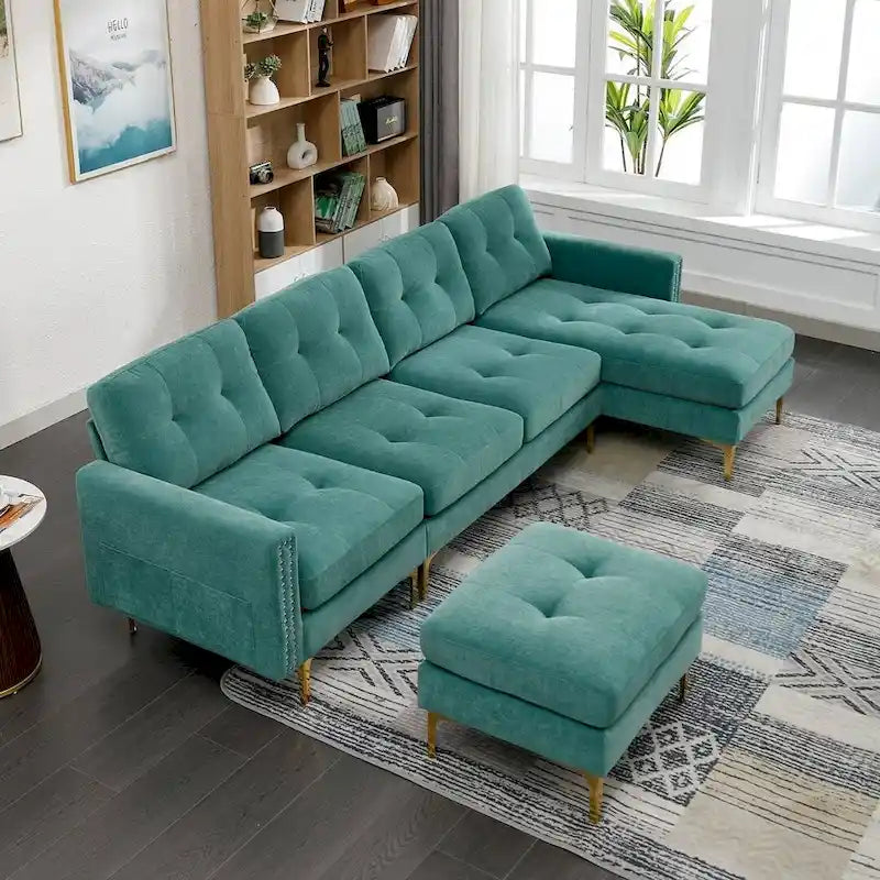 L-Shape Convertible Sectional Sofa Couch, Living Room Sectional with Movable Ottoman for Living Room, Apartment, Office