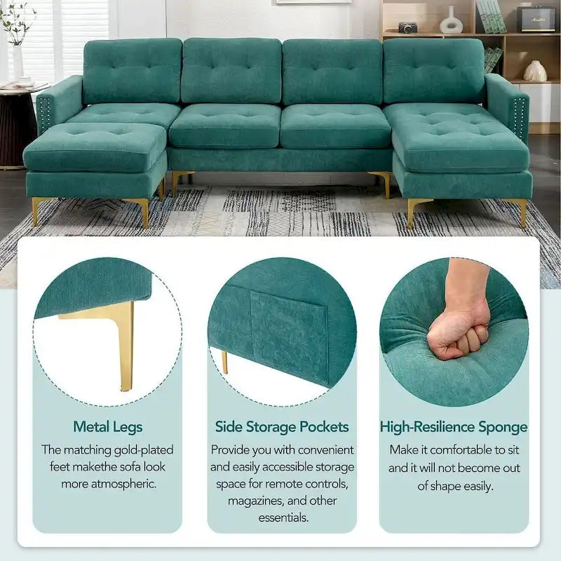 L-Shape Convertible Sectional Sofa Couch, Living Room Sectional with Movable Ottoman for Living Room, Apartment, Office