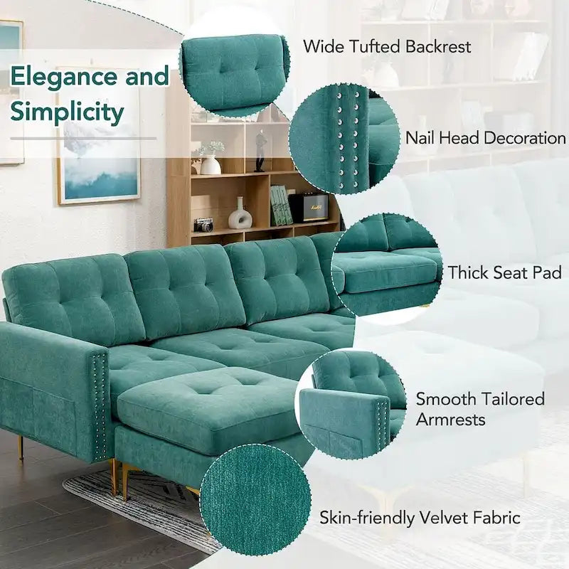 L-Shape Convertible Sectional Sofa Couch, Living Room Sectional with Movable Ottoman for Living Room, Apartment, Office