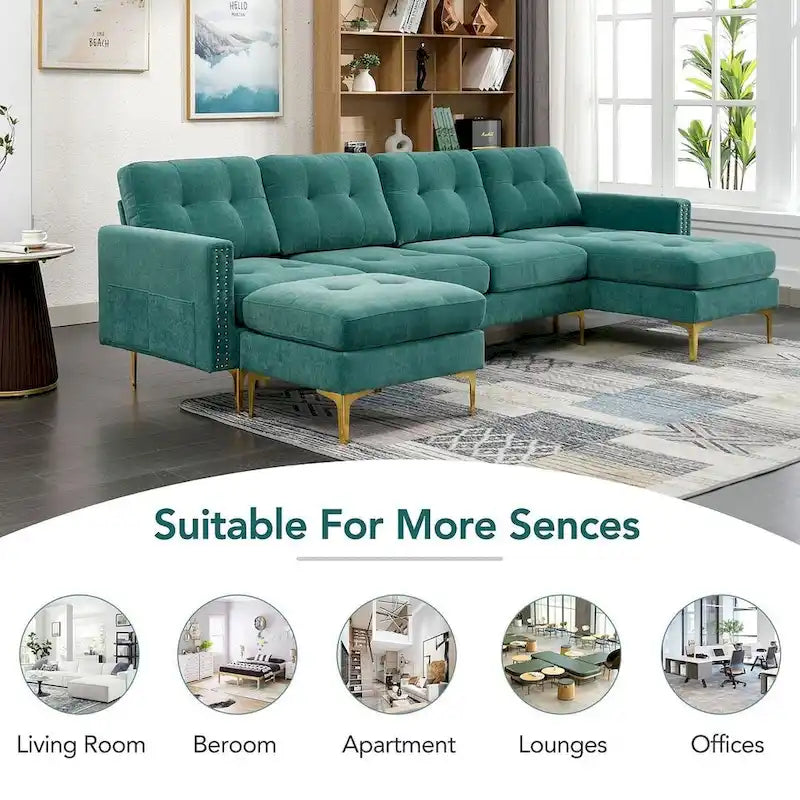 L-Shape Convertible Sectional Sofa Couch, Living Room Sectional with Movable Ottoman for Living Room, Apartment, Office