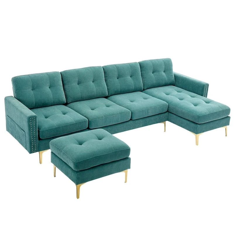 L-Shape Convertible Sectional Sofa Couch, Living Room Sectional with Movable Ottoman for Living Room, Apartment, Office