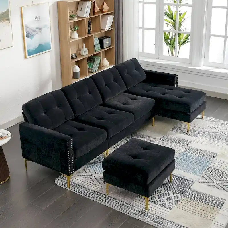 L-Shape Convertible Sectional Sofa Couch, Living Room Sectional with Movable Ottoman for Living Room, Apartment, Office