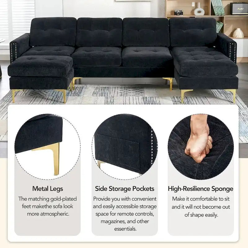 L-Shape Convertible Sectional Sofa Couch, Living Room Sectional with Movable Ottoman for Living Room, Apartment, Office