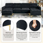 L-Shape Convertible Sectional Sofa Couch, Living Room Sectional with Movable Ottoman for Living Room, Apartment, Office